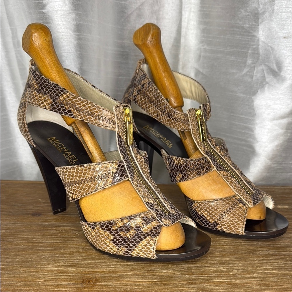 Michael Michael Kors Stiletto Snakeskin Print Leather Zip Peep Toe Women’s 8.5M